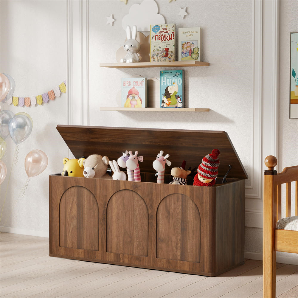 Walnut 43'' Farmhouse Wood Shoe Bench Storage Trunk with Flip-Top