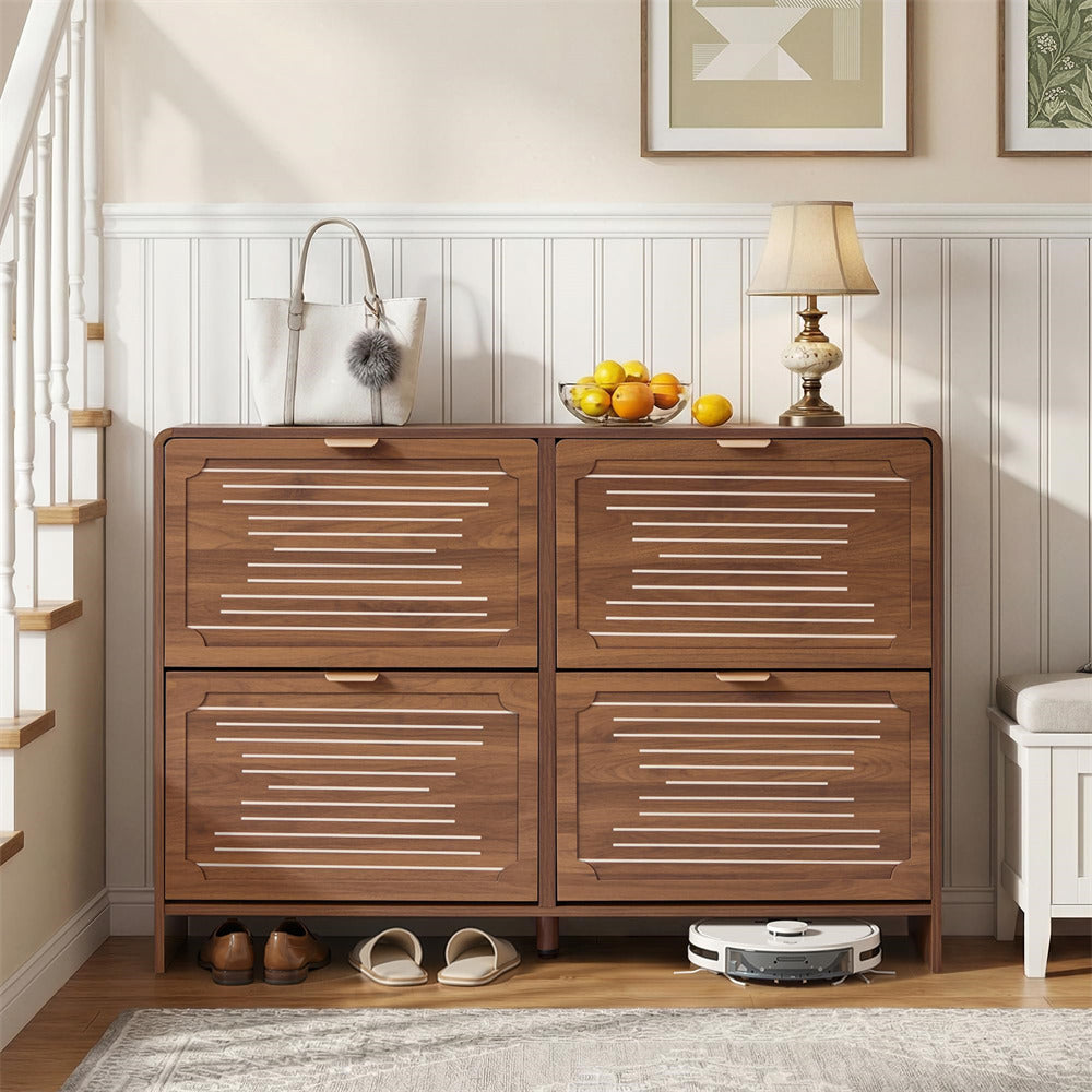 Walnut 47.24'' Freestanding Wood Hidden Shoe Cabinet with 4 Flip Drawers and Adjustable Shelf