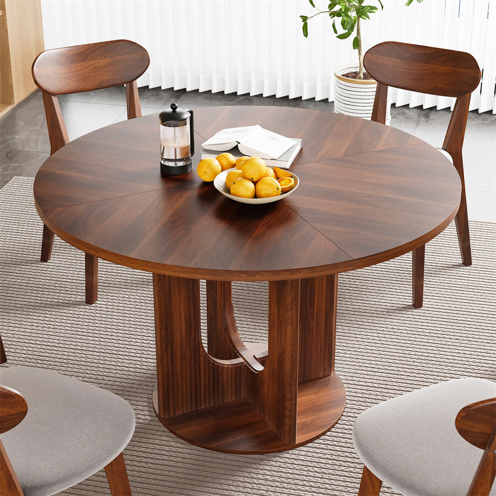 47 Inch Farmhouse Round Fluted Dining Table Circle Kitchen Table with ...
