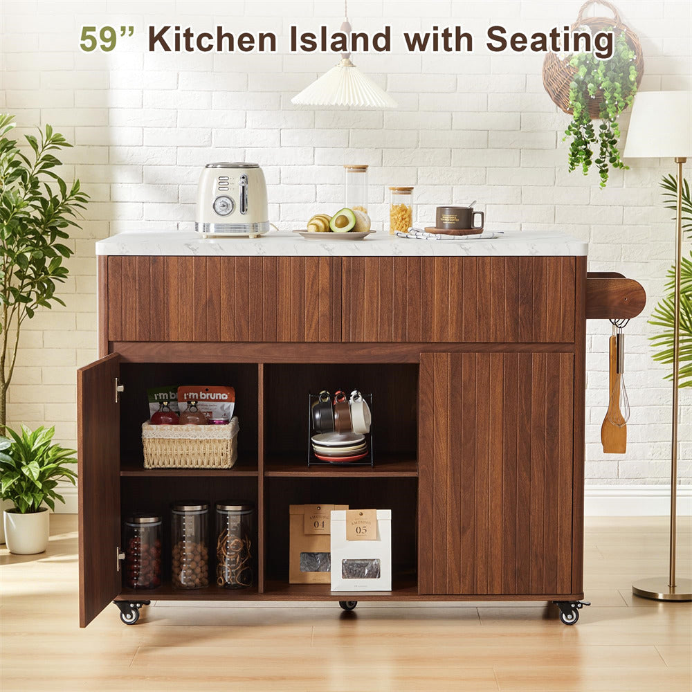 Wooden kitchen island with seating in a modern kitchen setting