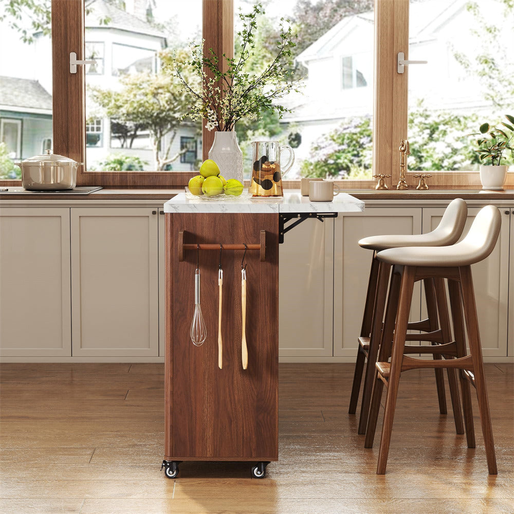 Kitchen island with stools in a bright kitchen setting