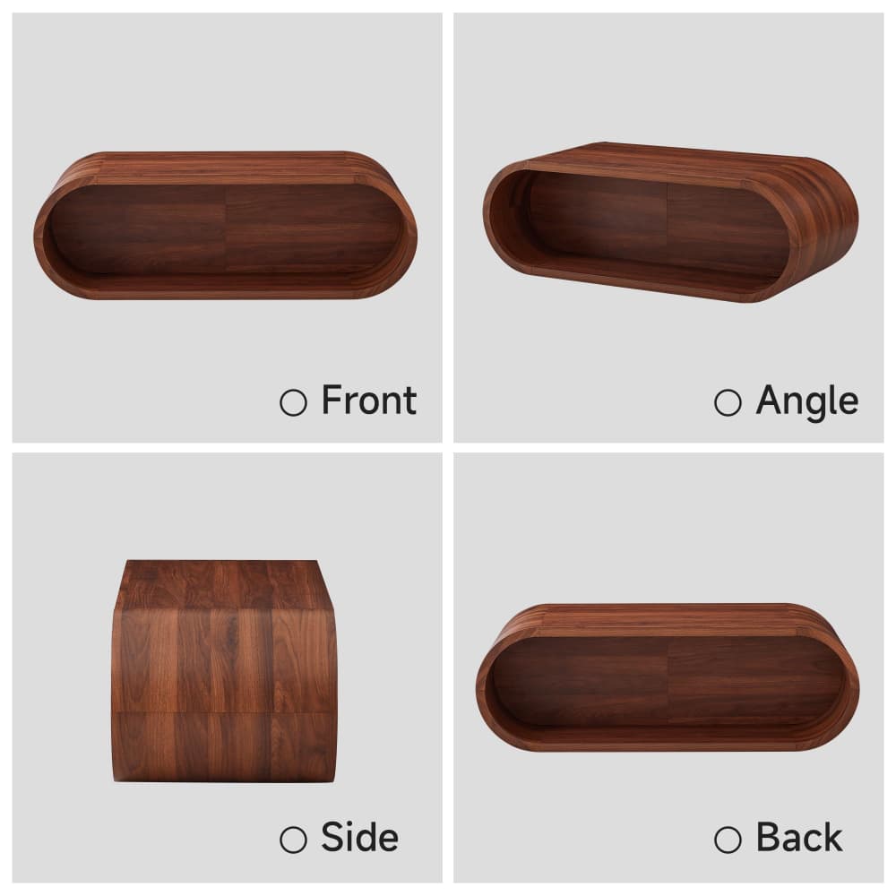 Walnut 47'' Oval Coffee Table 2-Tier Center Table with Storage Shelf