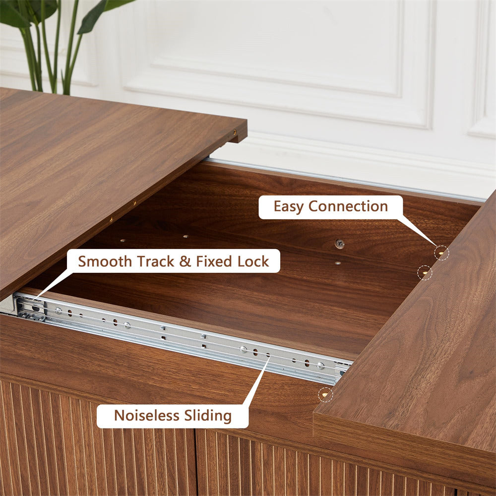 Wooden drawer with labeled features on a white background