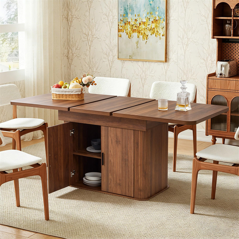 Wooden dining table with chairs in a room with a painting on the wall.