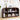 A dark brown wooden arched bookcase shelf styled with books, a lamp, small figurines, a cactus, and storage boxes in a bright, modern room.