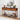 Wooden console table with decorative items against a white wall