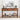 Decorative wooden console table with various items against a white wall.