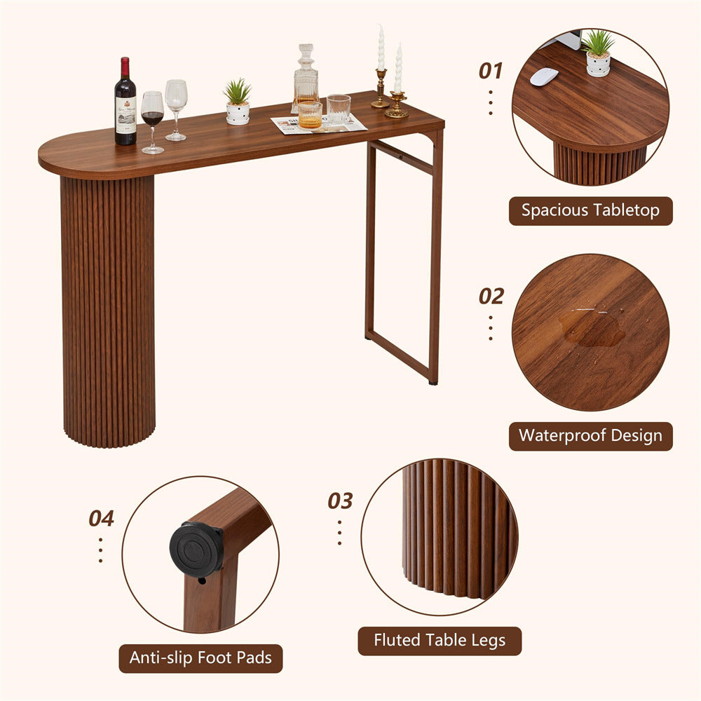 Wooden table with features highlighted on a white background