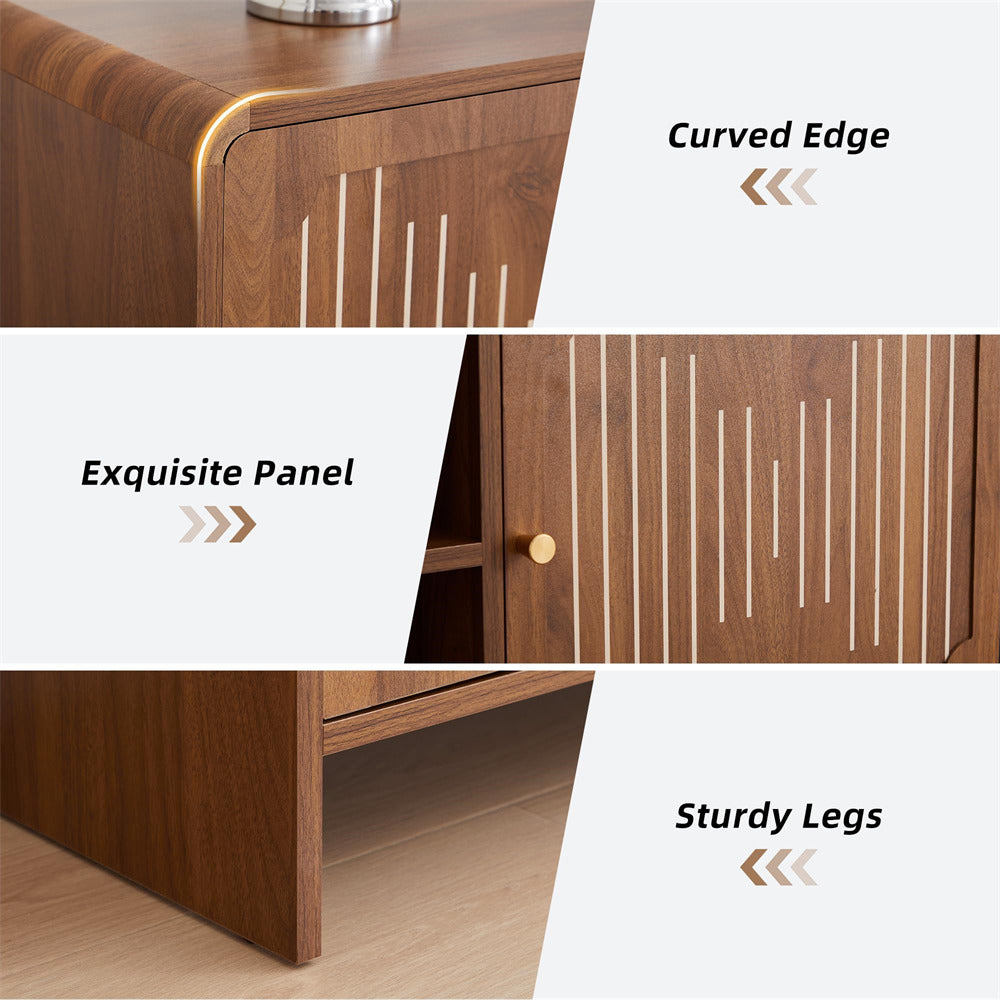 Wooden furniture with curved edge, exquisite panel, and sturdy legs labeled.