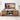 Wooden TV stand with a television displaying a sunset scene, surrounded by decorative items.