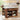Wooden kitchen island with storage shelves and drawers, featuring text on its features.