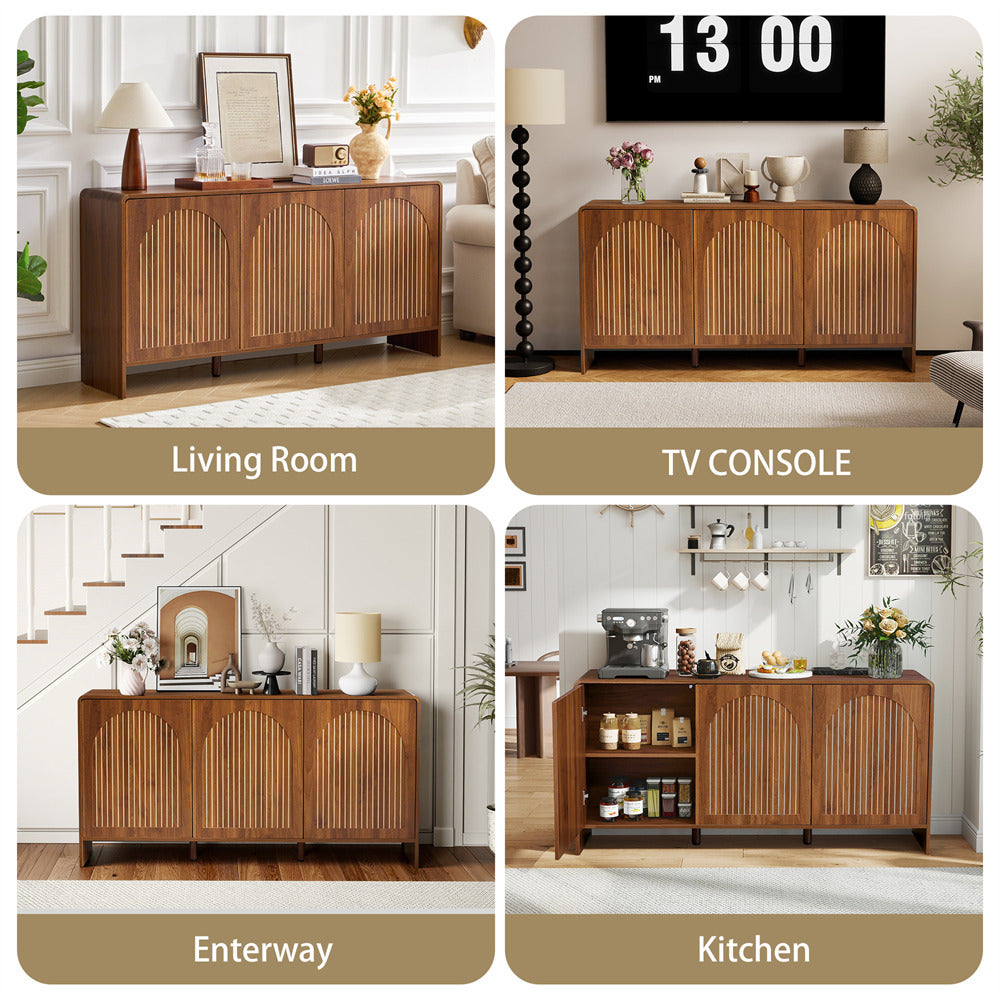 Wooden console table in various settings including living room, TV console, enterway, and kitchen.