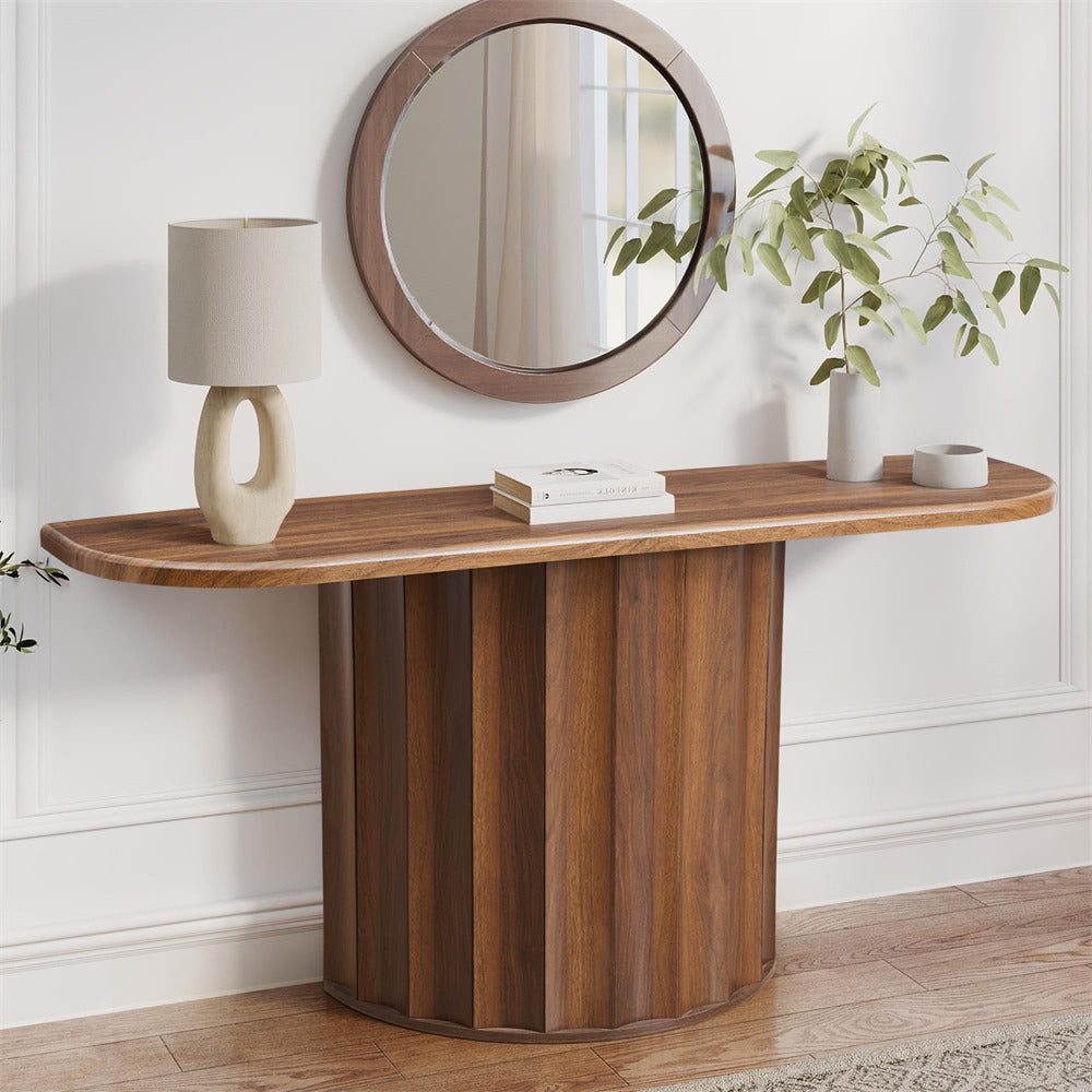 Walnut 59'' Wooden Modern Fluted Console Table for Entryway
