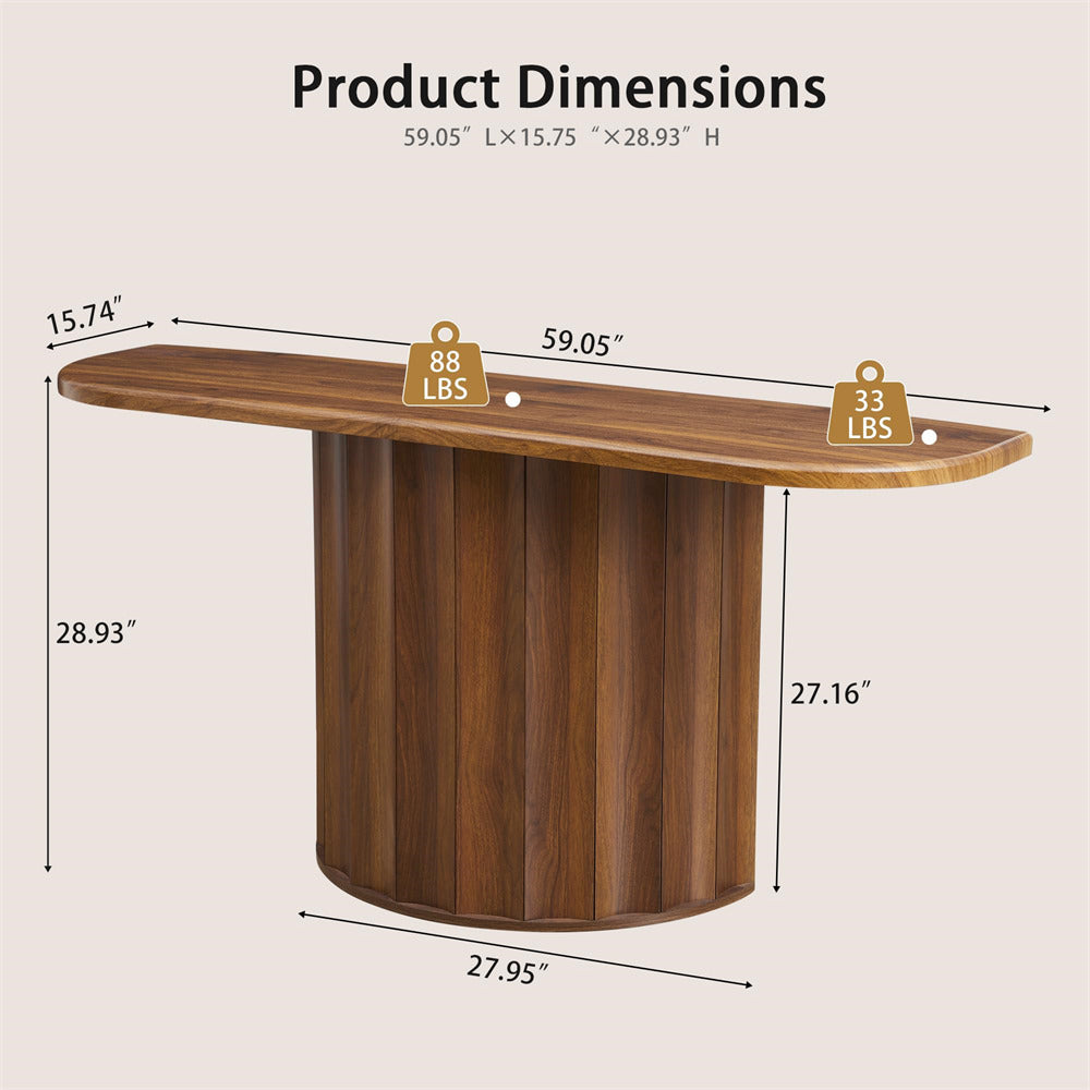 Walnut 59'' Wooden Modern Fluted Console Table for Entryway