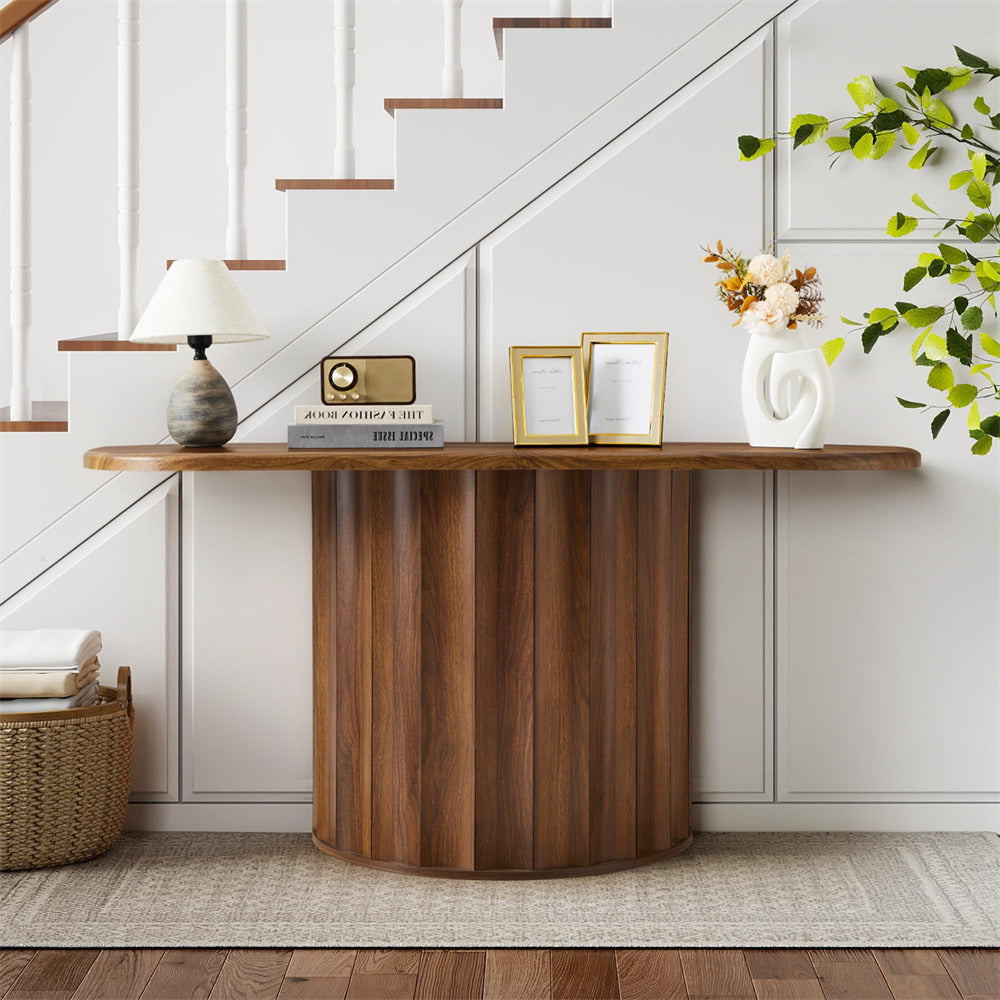 Walnut 59'' Wooden Modern Fluted Console Table for Entryway