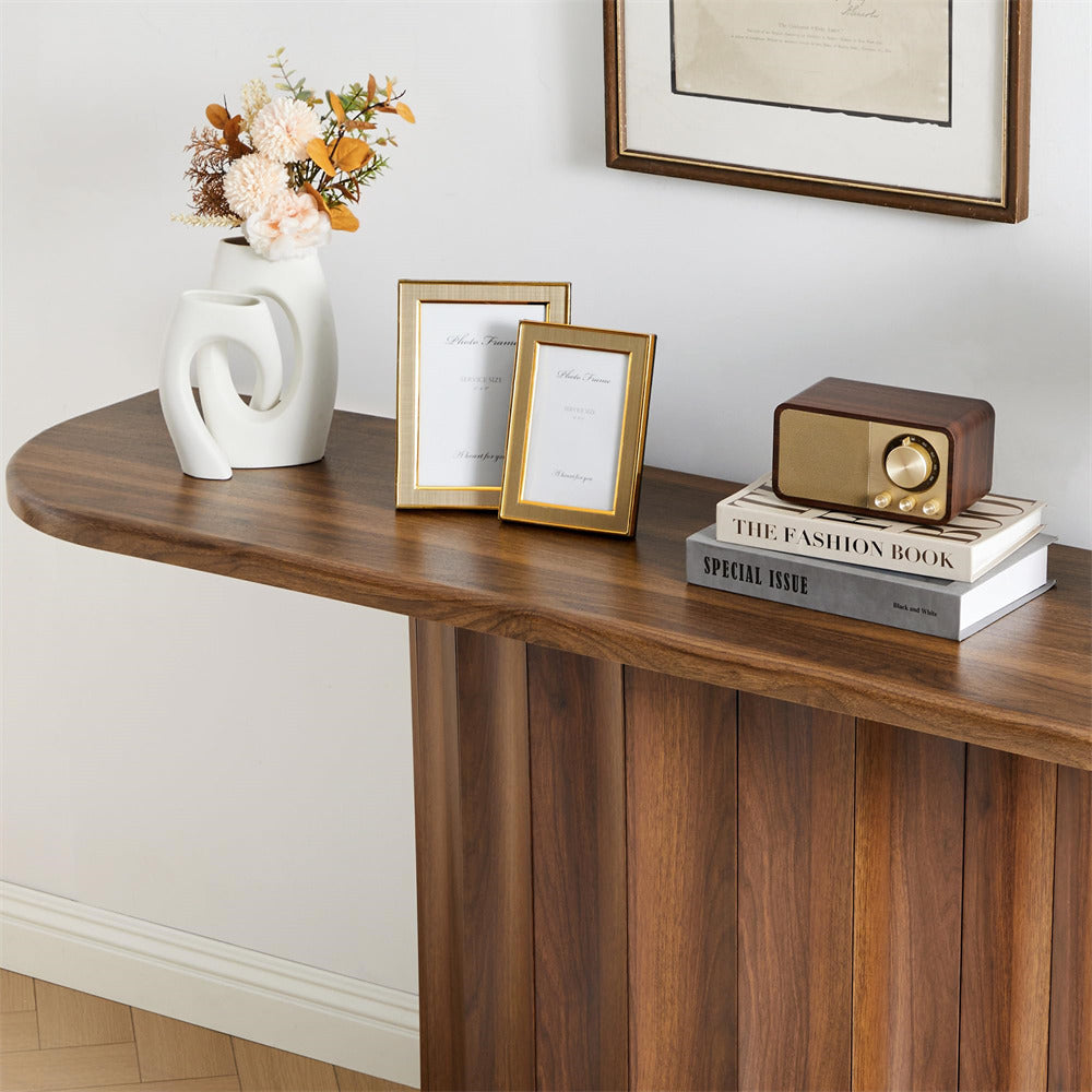 Walnut 59'' Wooden Modern Fluted Console Table for Entryway