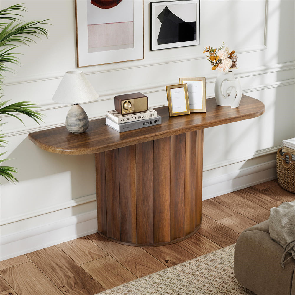 Walnut 59'' Wooden Modern Fluted Console Table for Entryway