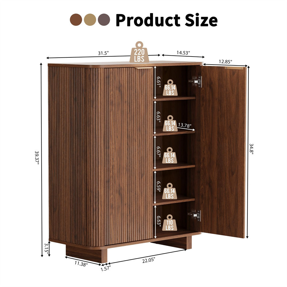Wooden 5 Tier cabinet with dimensions and weight capacity displayed