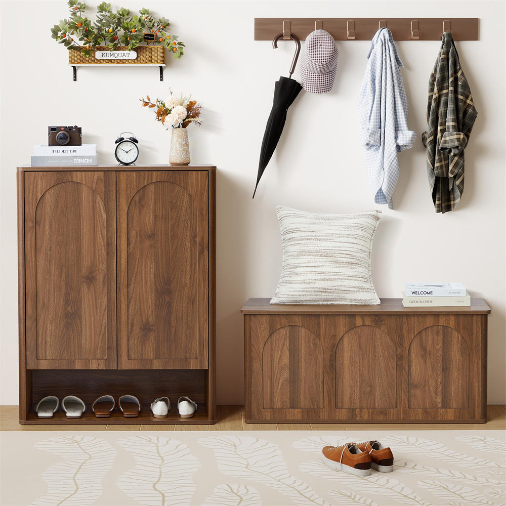 Walnut 5 Tier Wooden Shoe Storage Organizer Cabinet with Adjustable Shelves