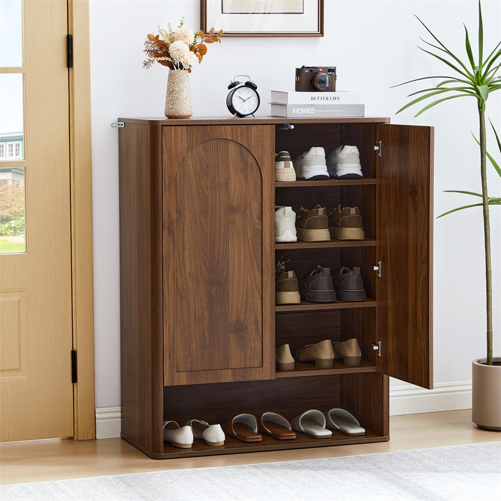Walnut 5 Tier Wooden Shoe Storage Organizer Cabinet with Adjustable Shelves