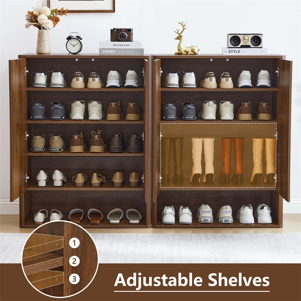 Walnut 5 Tier Wooden Shoe Storage Organizer Cabinet with Adjustable Shelves