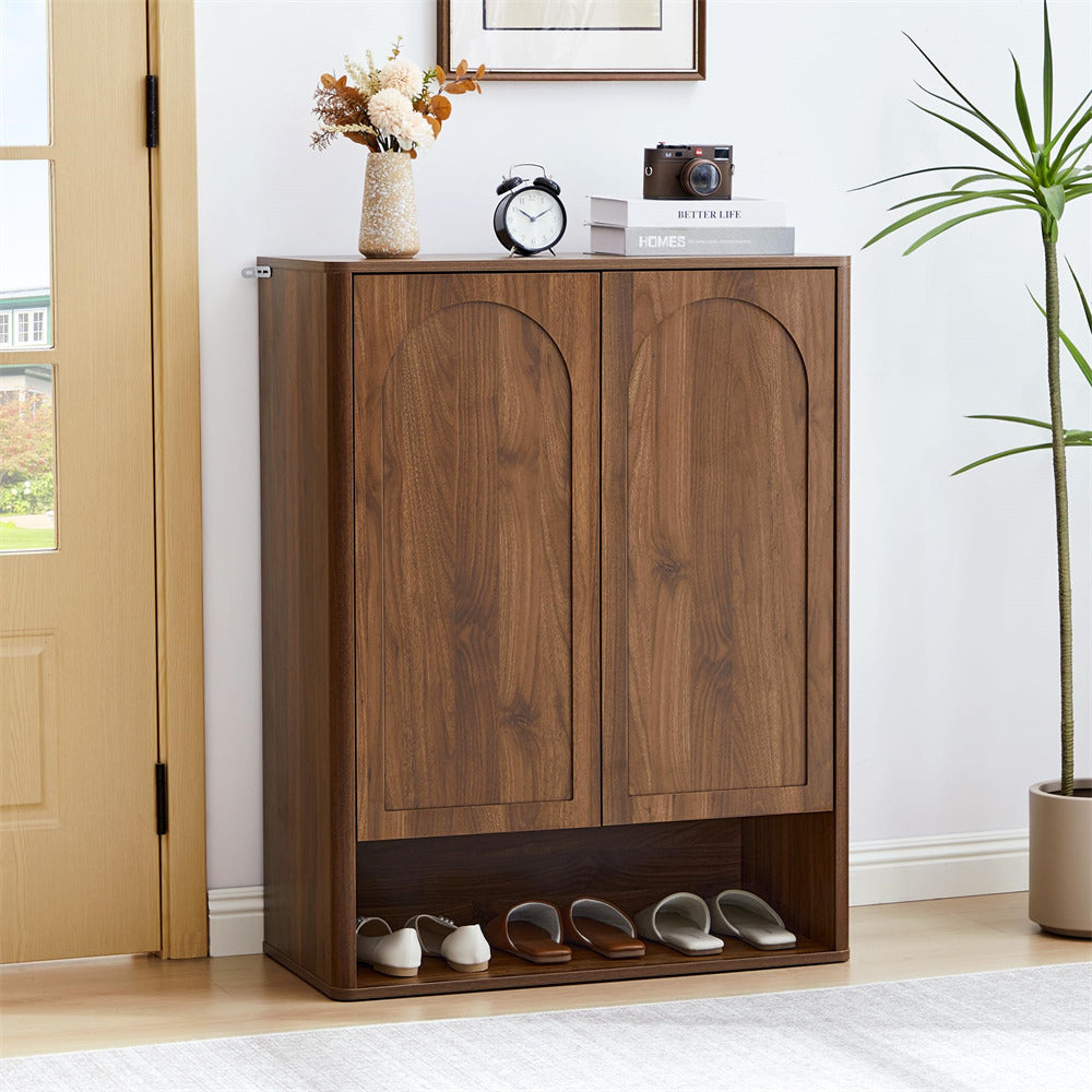 Walnut 5 Tier Wooden Shoe Storage Organizer Cabinet with Adjustable Shelves