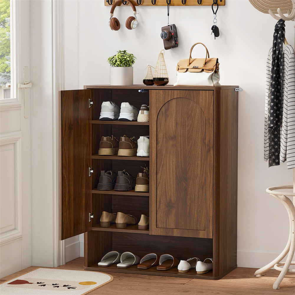 Walnut 5 Tier Wooden Shoe Storage Organizer Cabinet with Adjustable Shelves
