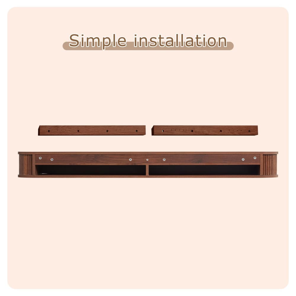 Walnut 60" Fluted Wood Wall Mounted Fireplace Mantel Shelf Floating Shelves
