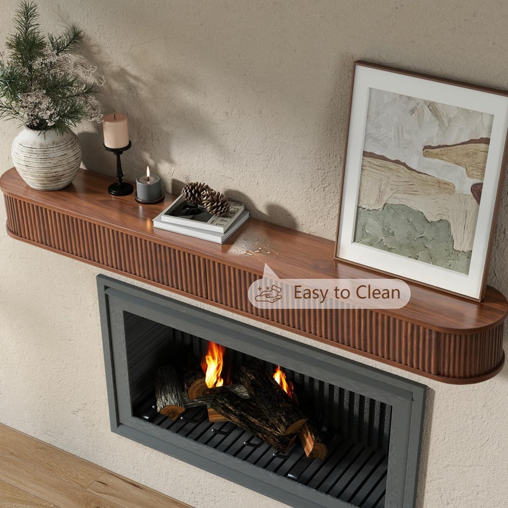 Walnut 60" Fluted Wood Wall Mounted Fireplace Mantel Shelf Floating Shelves
