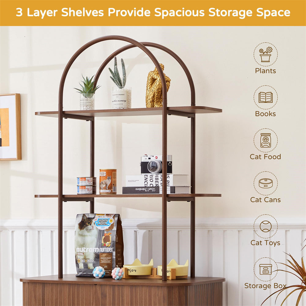 Wooden bookshelf with decorative items against a neutral wall