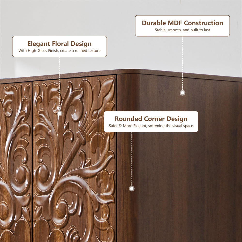 Walnut 65.9”H Freestanding 2-Door Wooden Wardrobe Closet Armoire with Hanging Rod & 2 Drawers