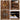 Four-panel product feature collage for a wooden wardrobe or closet organizer, showing close-ups of carved wood doors, gold knobs, smooth drawer hardware, metal hinges, and a hanging rod with white shirts on hangers. Text labels describe the features.