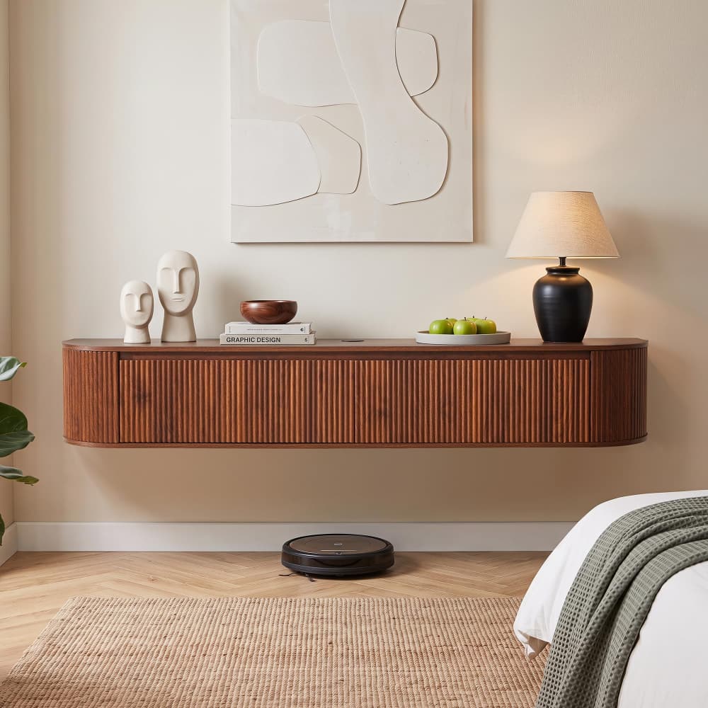 Walnut 70.8" Modern 2 in 1 Wall Mounted or Freestanding TV Stand with Power Outlet for TVs up to 80"