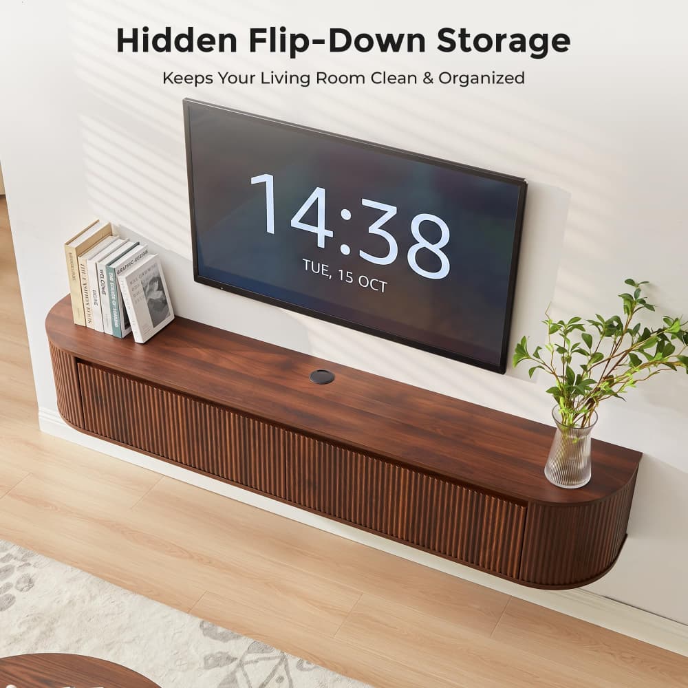 Walnut 70.8" Modern 2 in 1 Wall Mounted or Freestanding TV Stand with Power Outlet for TVs up to 80"