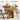 Wooden dining table with storage shelves in a room setting