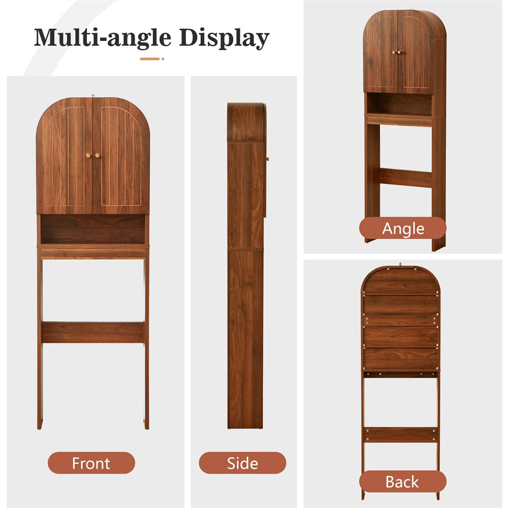 Wooden cabinet shown from front, side, and back angles on a white background.