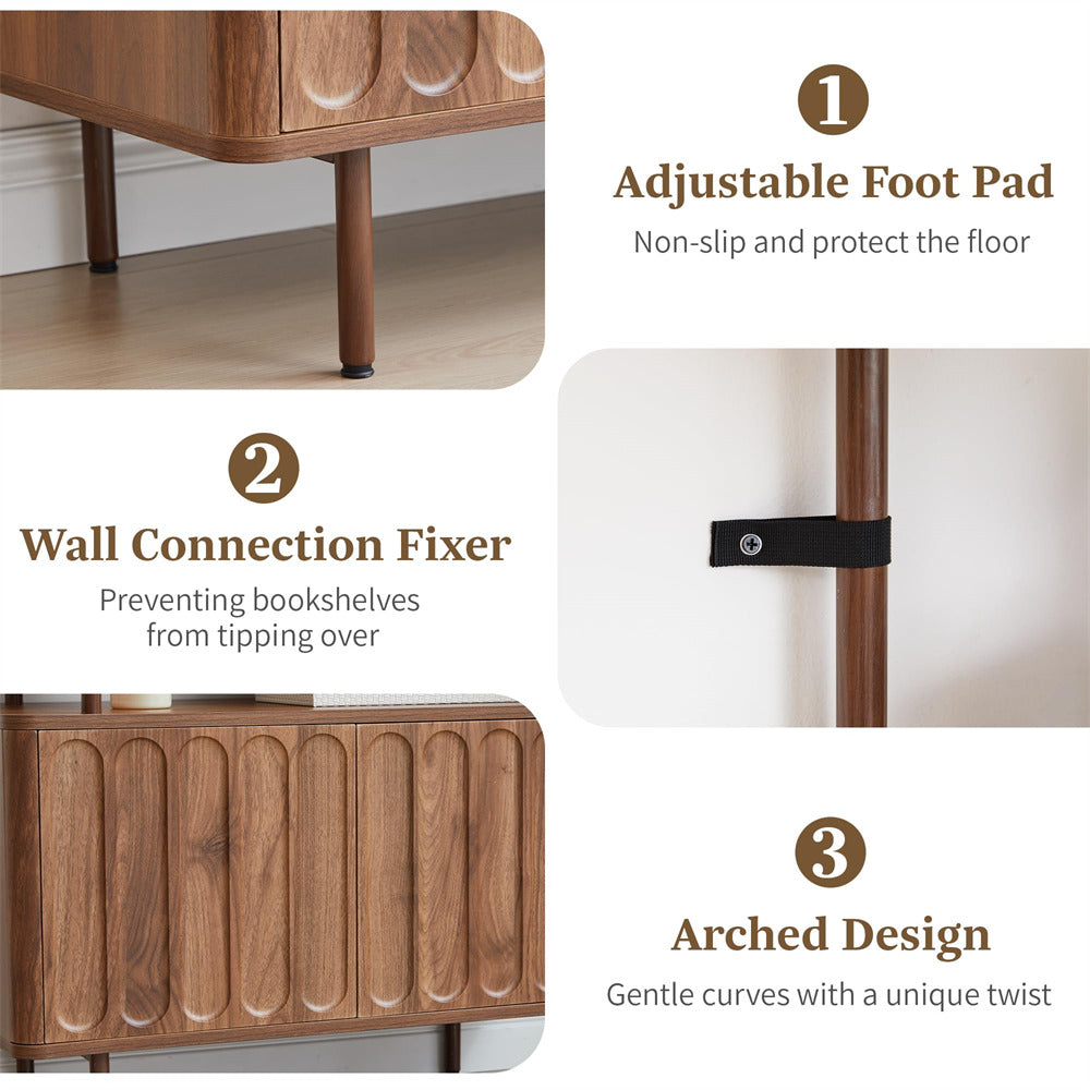 Walnut 71" Modern Metal 6-Tier Bookshelf Freestanding Storage Organizer with Open Shelves & Adjustable Footpad