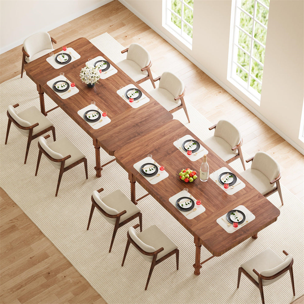 Walnut 78 Inch Fluted Rectangular Kitchen Dining Table with Drawers for 6 8 10