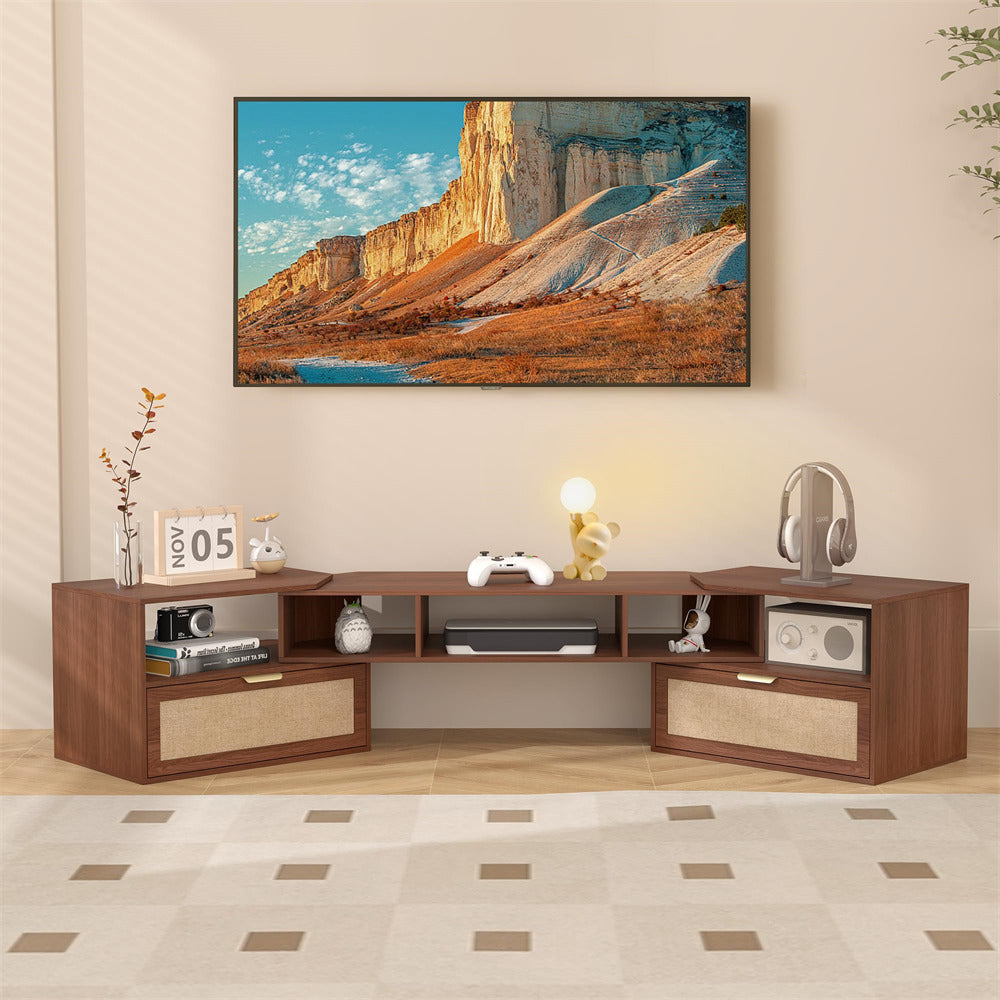 79 Inch Boho TV Stand with 90° Rotating Cabinet Media Console for 50-70 Inch TVs