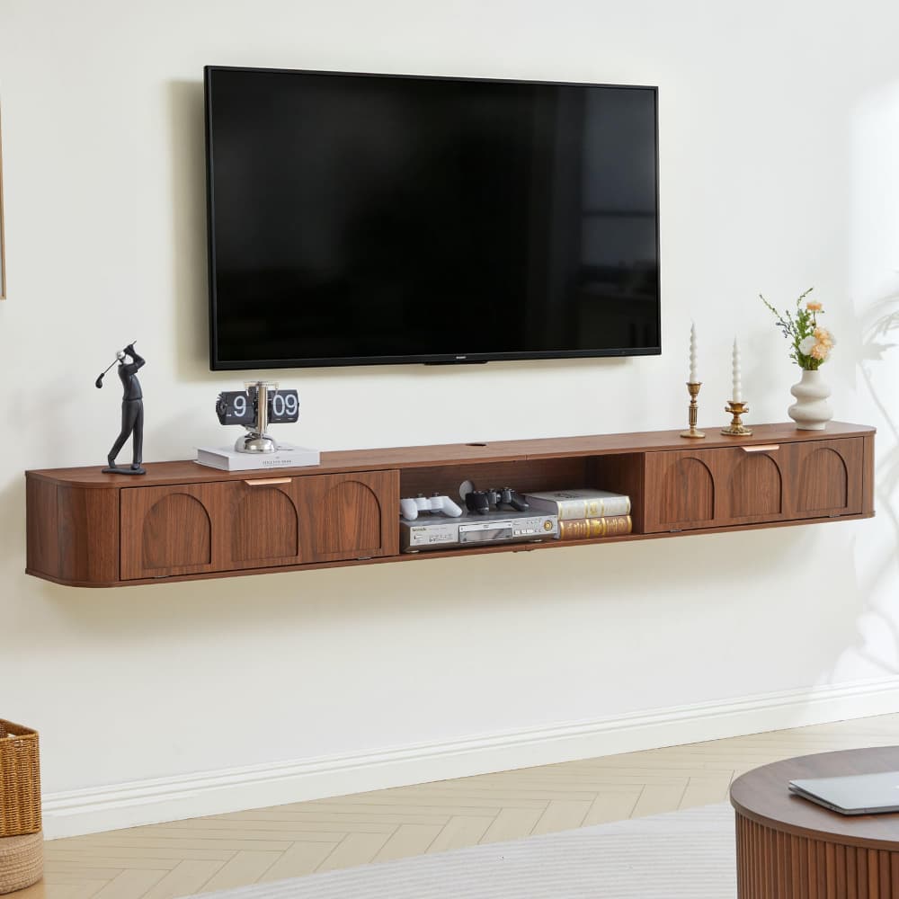 Walnut 94.48'' Wall Mounted Floating TV Stand Entertainment Cabinet for 80-95 Inch