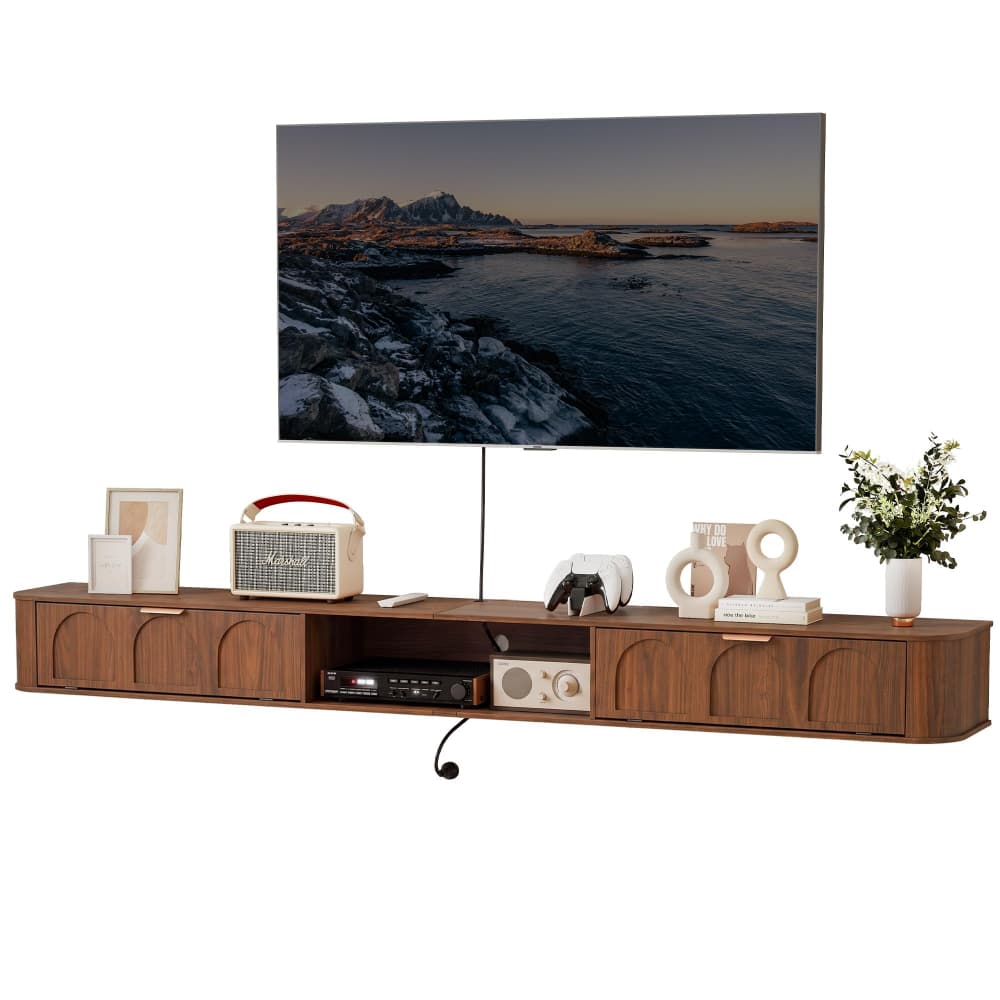 Walnut 94.48'' Wall Mounted Floating TV Stand Entertainment Cabinet for 80-95 Inch