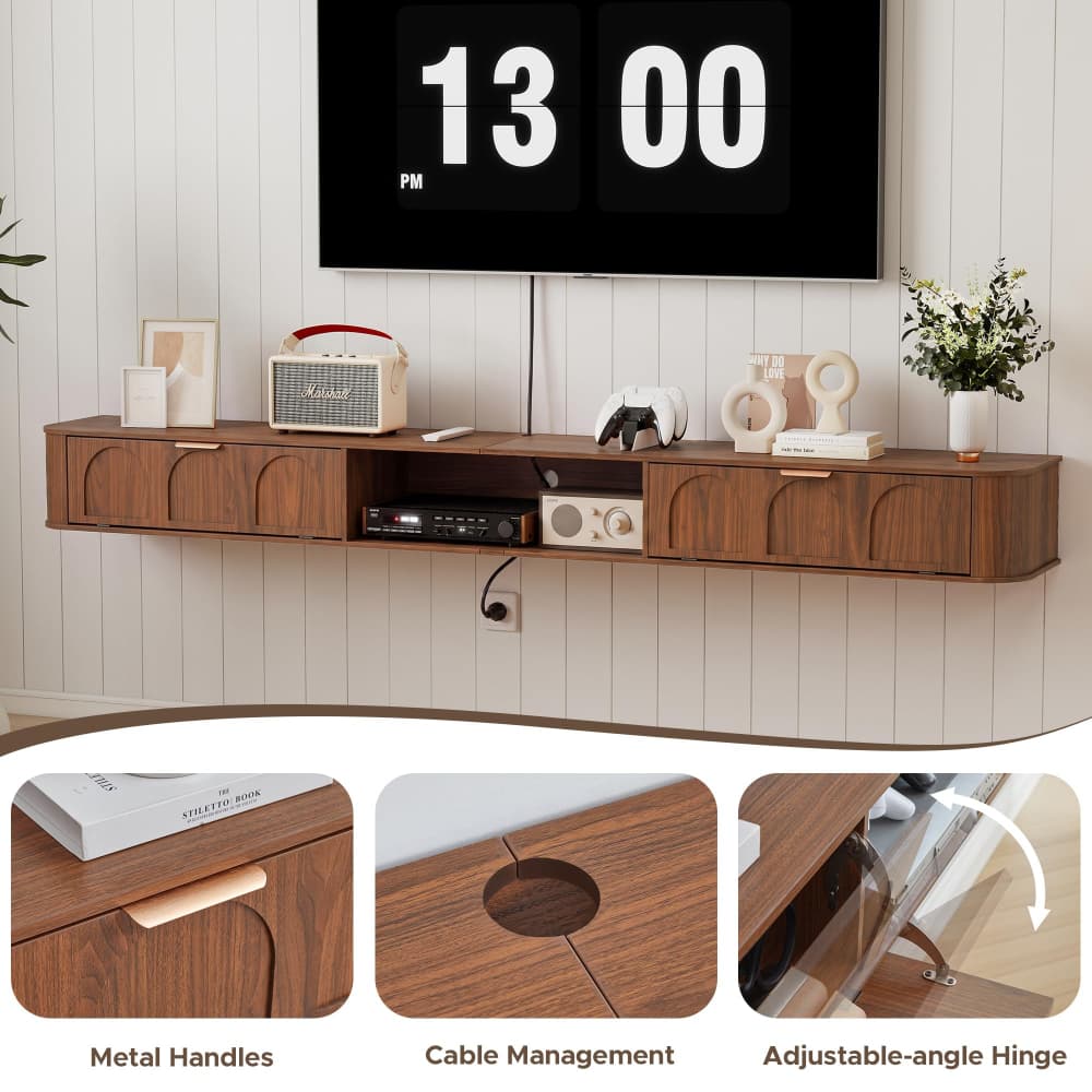 Walnut 94.48'' Wall Mounted Floating TV Stand Entertainment Cabinet for 80-95 Inch