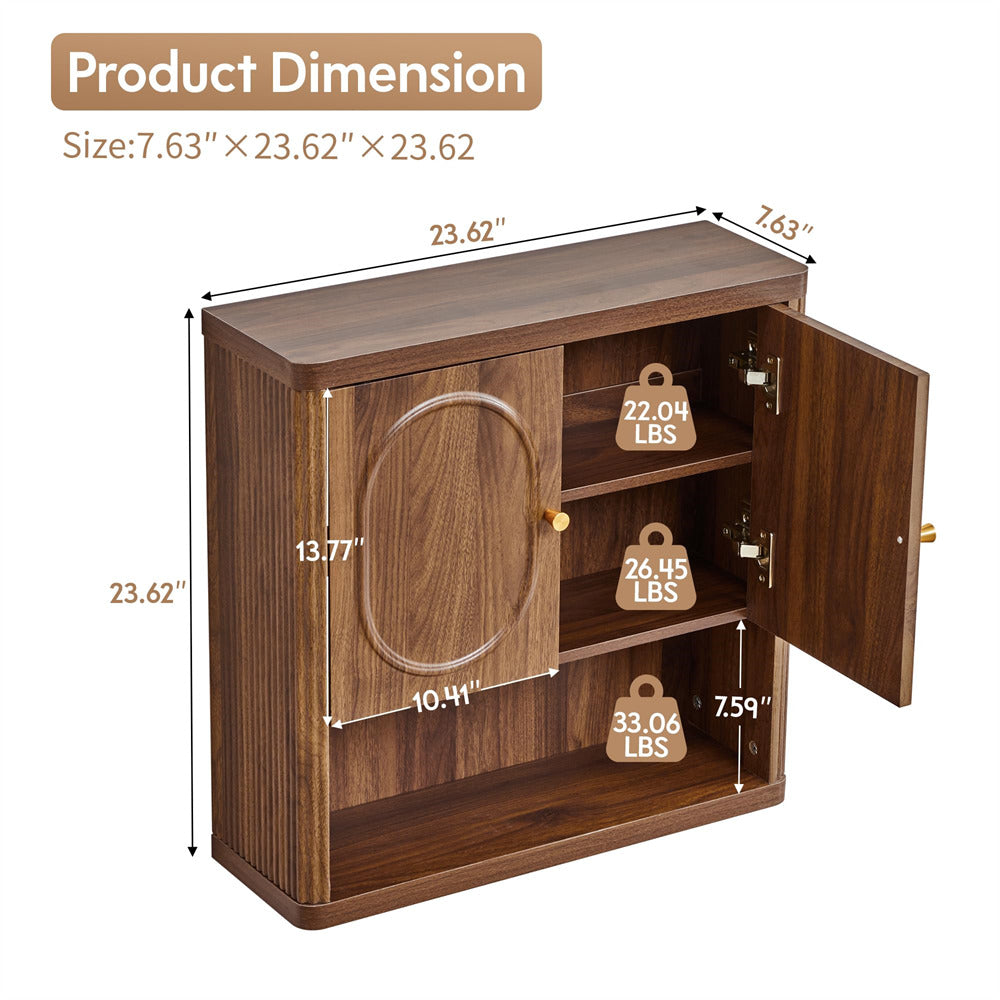 Wooden cabinet with dimensions labeled on a white background