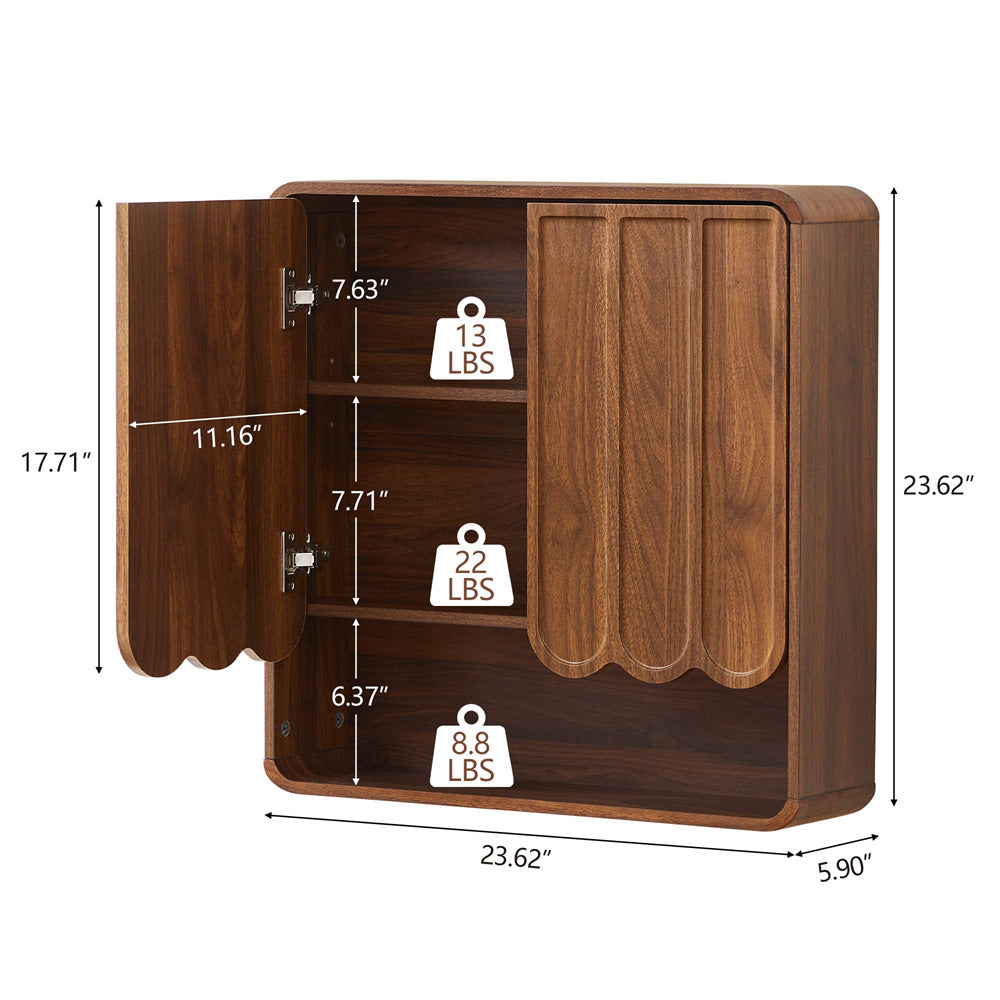 Wooden cabinet with dimensions and weight indicators on a white background