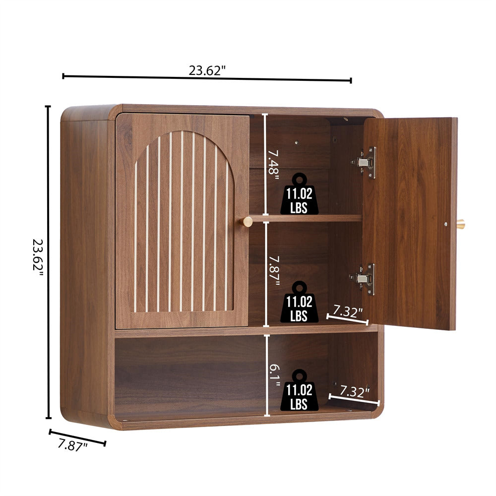 Wooden cabinet with dimensions labeled on a white background
