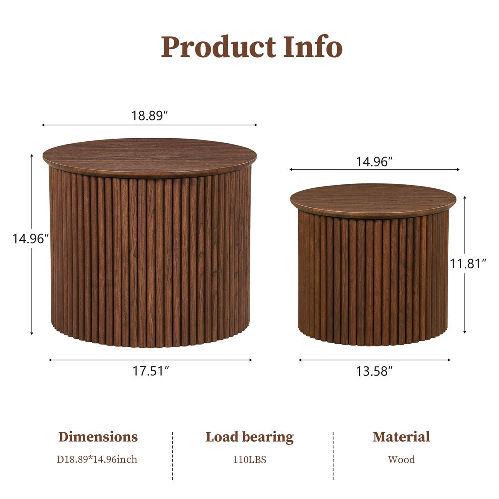 Dimensions and specifications of two wooden tables on a white background