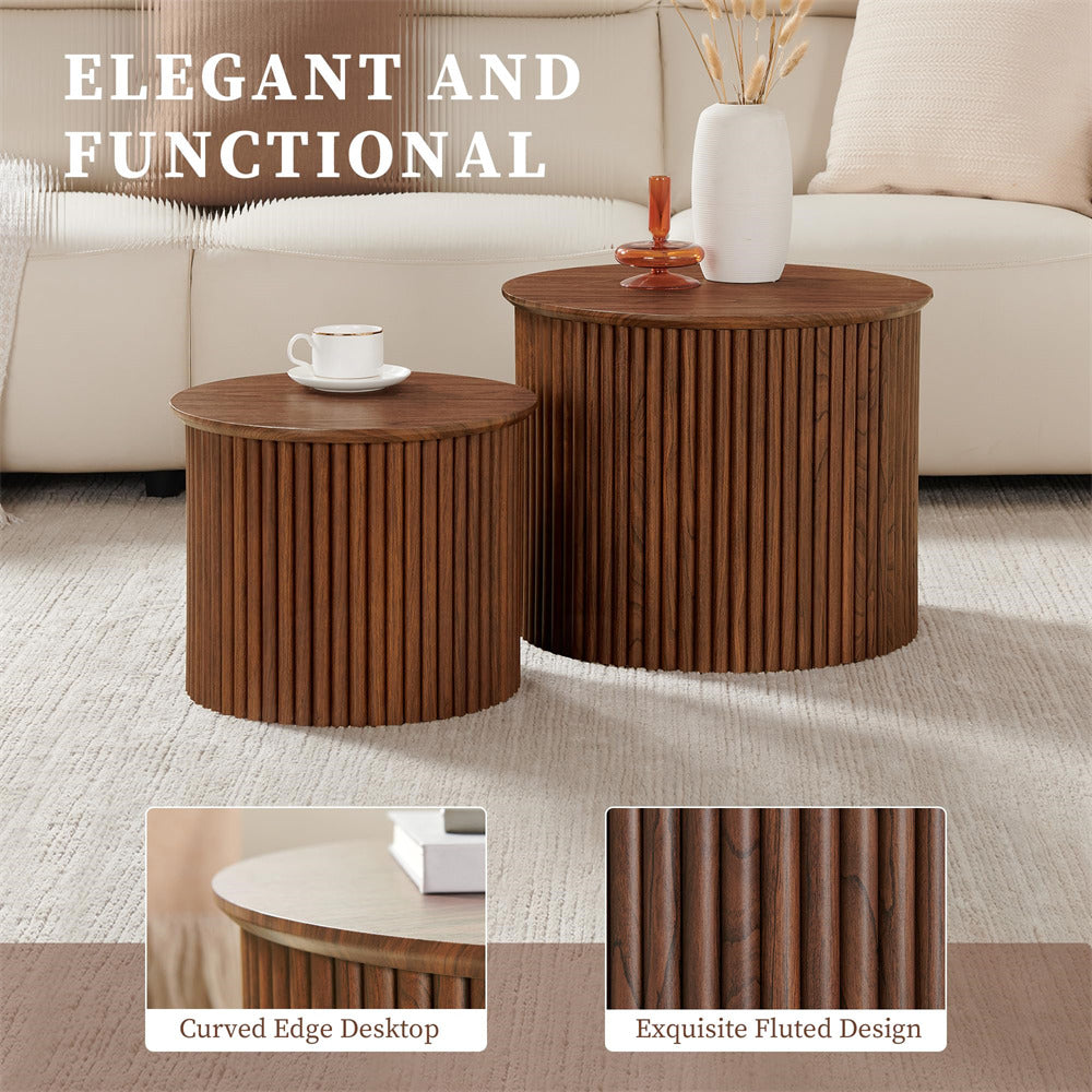 Two wooden side tables with a living room setting, emphasizing elegance and functionality.