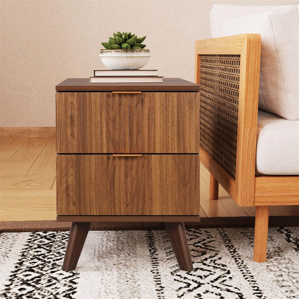 Mid Century Modern Nightstand Wood End Table with 2 Drawers – GiraTree