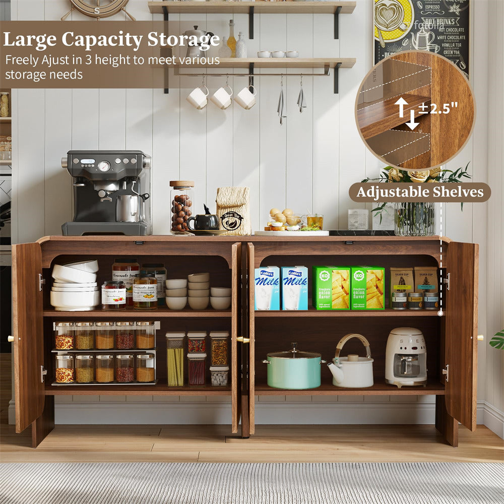 Wooden storage cabinet with adjustable shelves in a kitchen setting