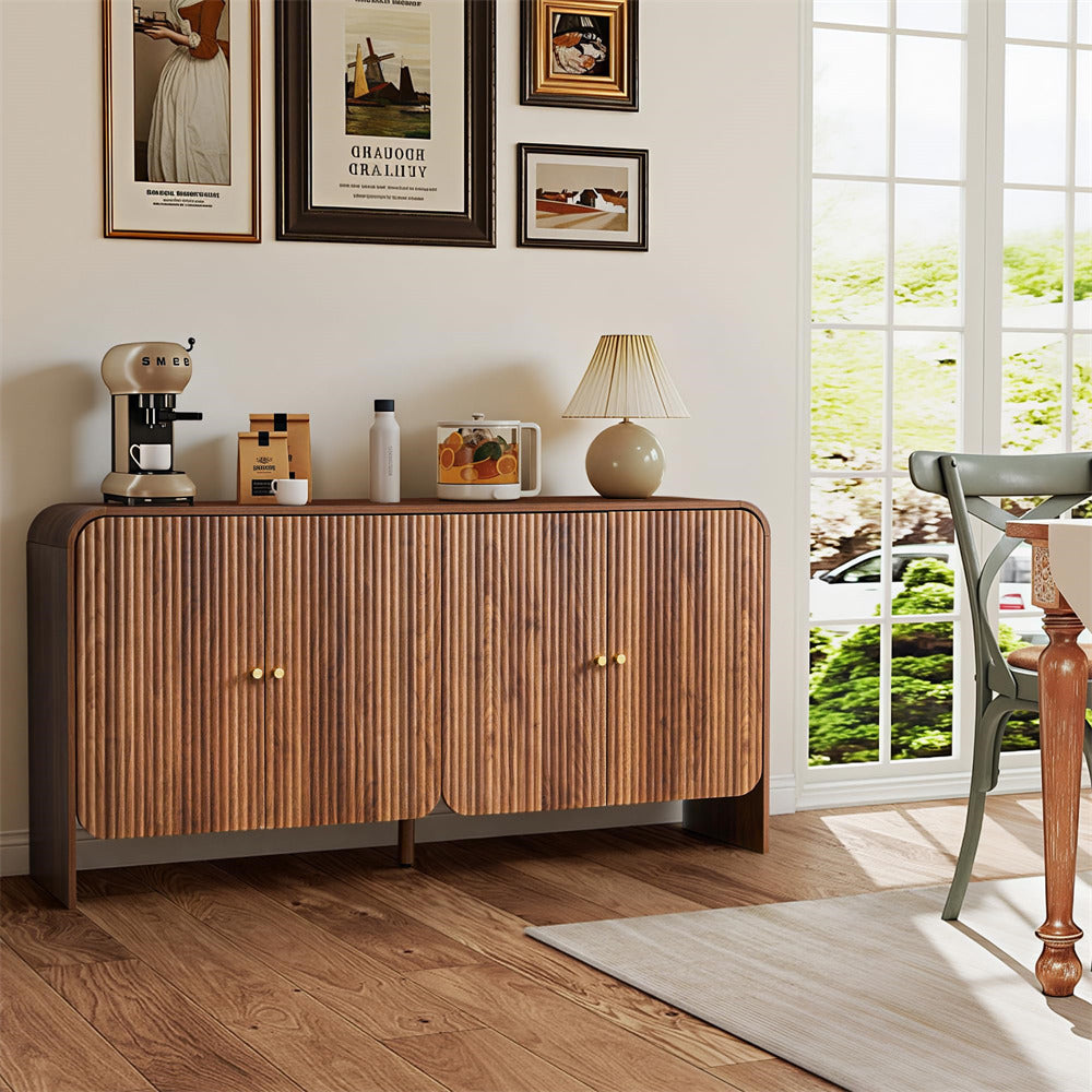 Wooden sideboard in a room with a window view